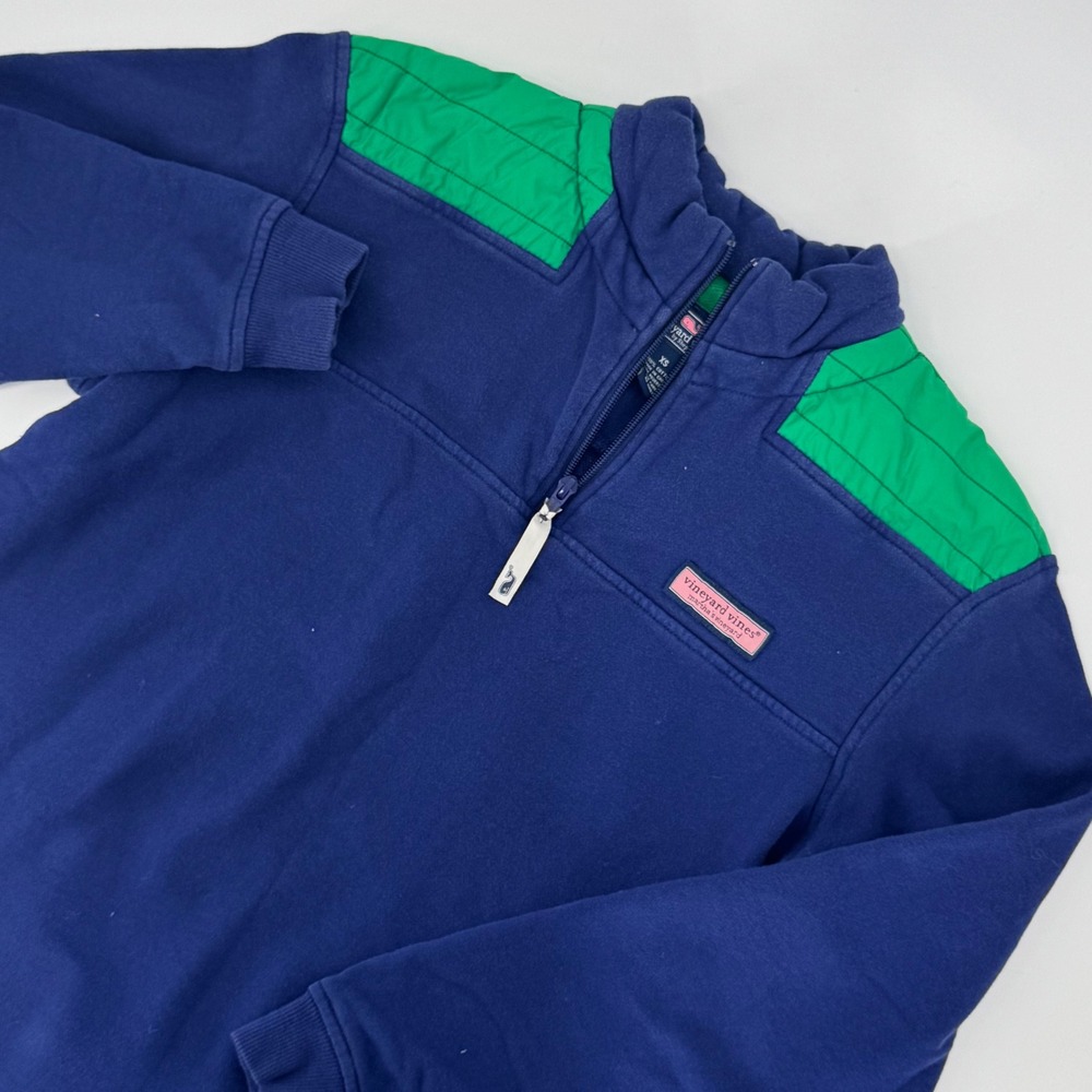 Vineyard Vines Mens XS Navy‎ Blue Green Quilted Shoulder Quarter Zip Pullover